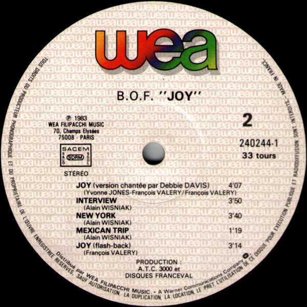 François Valéry / Alain Wisniak : Joy (Bande Originale Du Film) (LP)