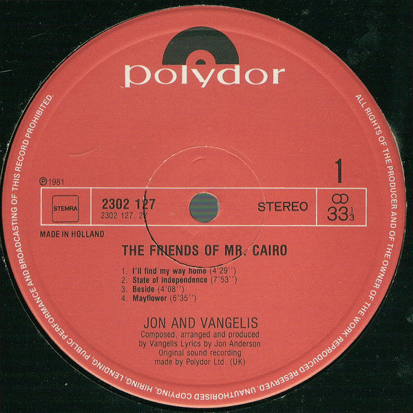 Jon And Vangelis* : The Friends Of Mr Cairo (LP, Album)