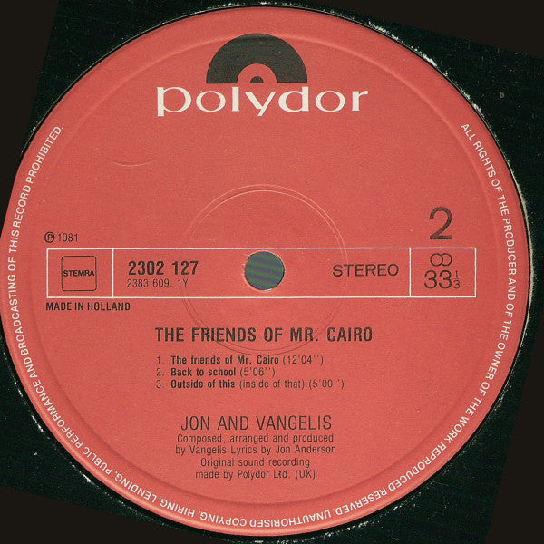 Jon And Vangelis* : The Friends Of Mr Cairo (LP, Album)