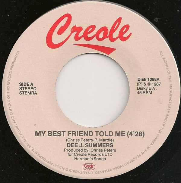 Dee J. Summers : My Best Friend Told Me (7", Single)