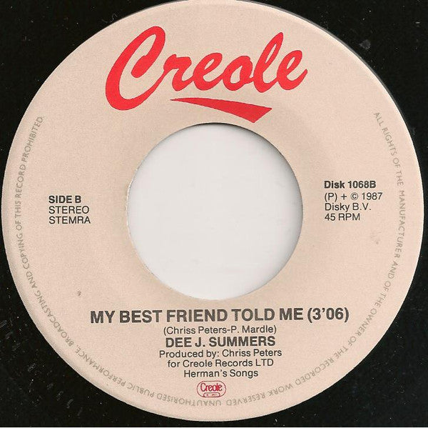 Dee J. Summers : My Best Friend Told Me (7", Single)