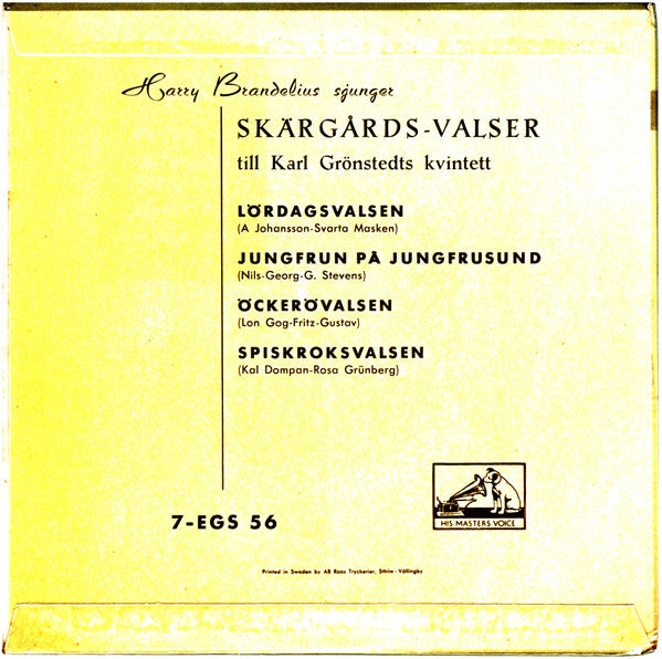 Harry Brandelius : Sjunger Skärgårdsvalser, Del 2 (7", EP)