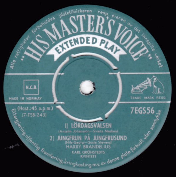 Harry Brandelius : Sjunger Skärgårdsvalser, Del 2 (7", EP)