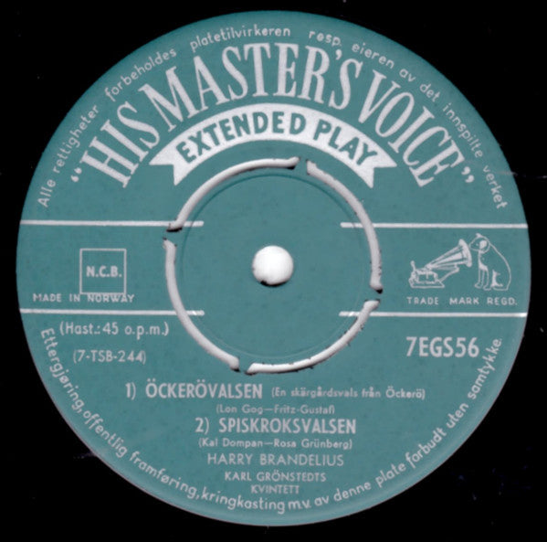 Harry Brandelius : Sjunger Skärgårdsvalser, Del 2 (7", EP)