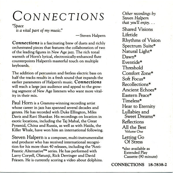 Paul Horn / Steven Halpern : Connections (CD, Album)
