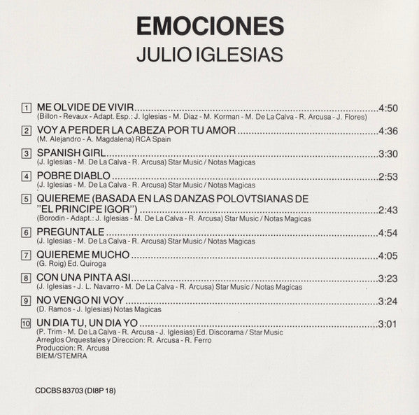 Julio Iglesias : Emociones (CD, Album, RE)