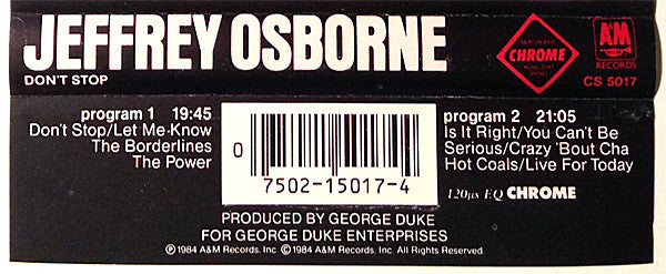 Jeffrey Osborne : Don't Stop (Cass, Album, Chr)