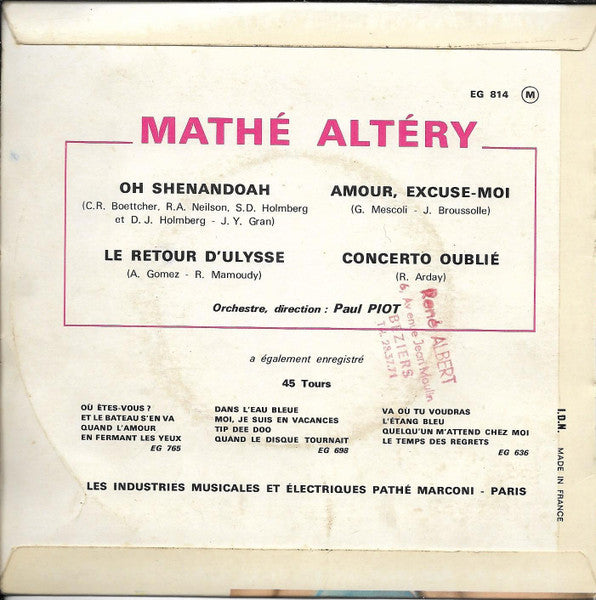 Mathé Altéry : Oh Shenandoah (7", EP)