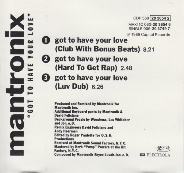 Mantronix : Got To Have Your Love (CD, Maxi)