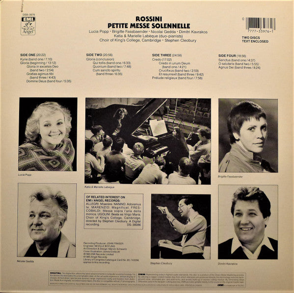 Gioacchino Rossini, Lucia Popp • Brigitte Fassbaender • Nicolai Gedda • Dimitri Kavrakos • Katia Et Marielle Labèque • The King's College Choir Of Cambridge • Stephen Cleobury : Petite Messe Solennelle (2xLP, Gat)