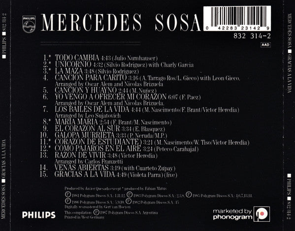 Mercedes Sosa : Gracias A La Vida (CD, Comp, PDO)