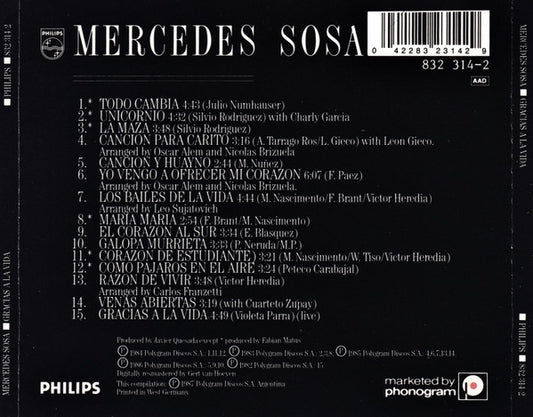 Mercedes Sosa : Gracias A La Vida (CD, Comp, PDO)