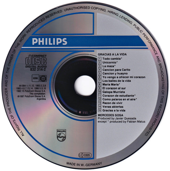 Mercedes Sosa : Gracias A La Vida (CD, Comp, PDO)