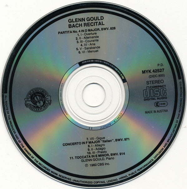 Johann Sebastian Bach, Glenn Gould : Bach Recital (Italian Concerto, Partita, Toccata) (CD, Comp, RE, DAD)