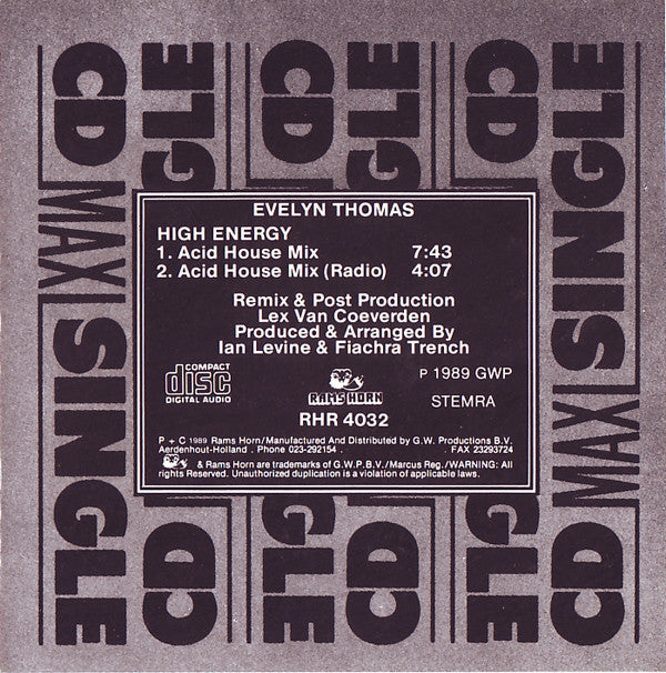 Evelyn Thomas : High Energy (Acid House Remix) (CD, Maxi)