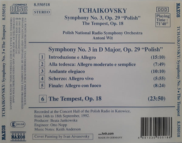 Pyotr Ilyich Tchaikovsky, Wielka Orkiestra Symfoniczna Polskiego Radia I Telewizji, Antoni Wit : Symphony No. 3 "Polish" / The Tempest Op. 18 (CD, Album, RP)