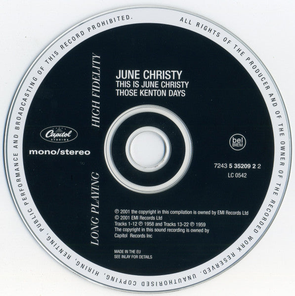 June Christy : This Is June Christy! / June Christy Recalls Those Kenton Days (CD, Comp, Mono)