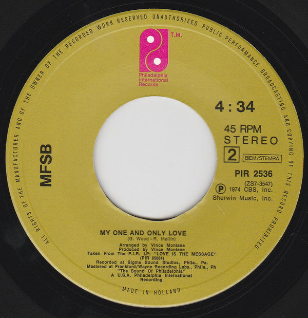 MFSB Featuring The Three Degrees : Love Is The Message (7", Single)