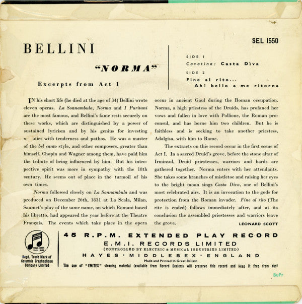 Maria Callas With Nicola Rossi-Lemeni And Coro Del Teatro Alla Scala And Orchestra Del Teatro Alla Scala Conducted By Tullio Serafin : Norma - Casta Diva / Fine Al Rito: Ah! Bello A Me Ritorna (7", EP)