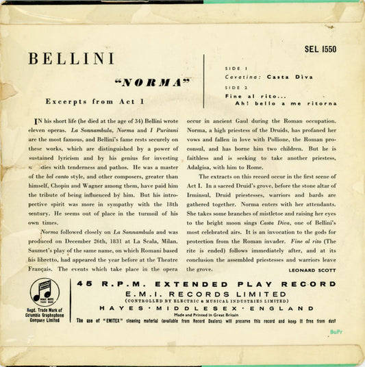 Maria Callas With Nicola Rossi-Lemeni And Coro Del Teatro Alla Scala And Orchestra Del Teatro Alla Scala Conducted By Tullio Serafin : Norma - Casta Diva / Fine Al Rito: Ah! Bello A Me Ritorna (7", EP)