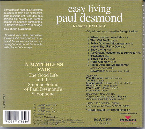 Paul Desmond : Easy Living (CD, Album, RE, RM)