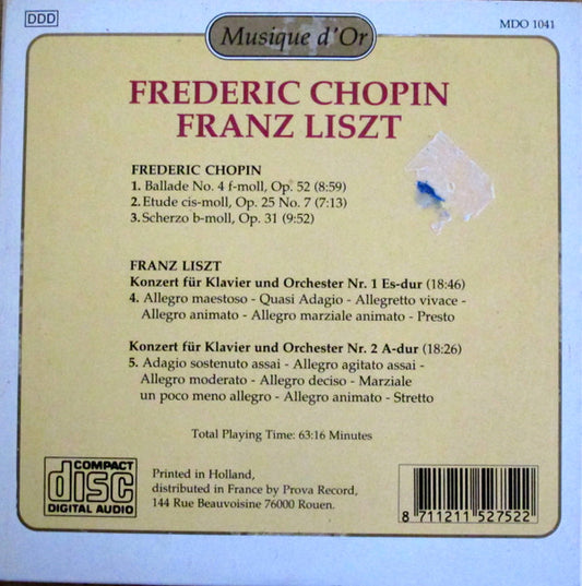 Frédéric Chopin, Franz Liszt : Frédéric Chopin, Franz Liszt (CD, Album)