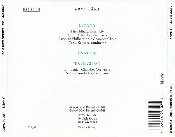 Arvo Pärt : Litany (CD, Album)