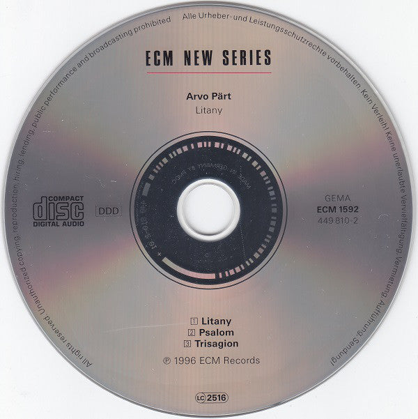 Arvo Pärt : Litany (CD, Album)