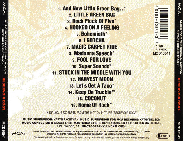 Various : Reservoir Dogs (Music From The Original Motion Picture Sound Track) (CD, Comp, RE, DAD)