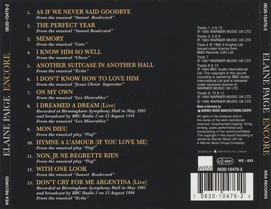 Elaine Paige : Encore (CD, Comp)