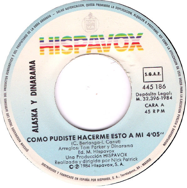 Alaska Y Dinarama : Como Pudiste Hacerme Esto A Mi (7", Single)