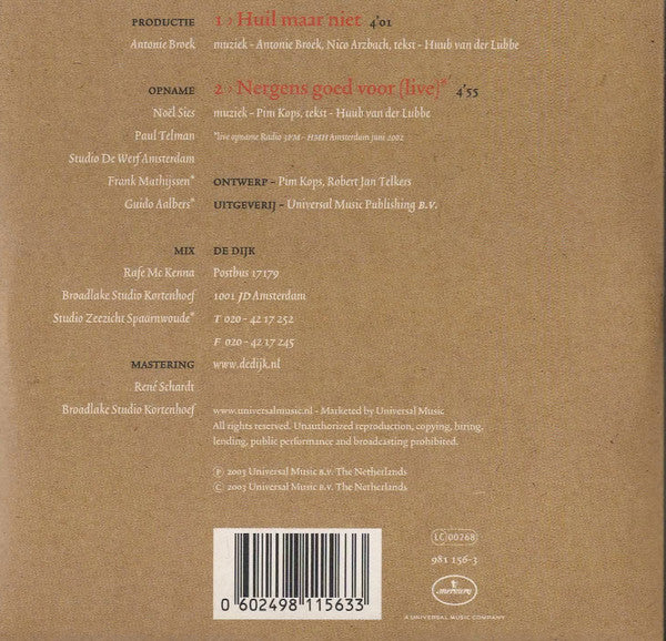 De Dijk : Huil Maar Niet (CD, Single)