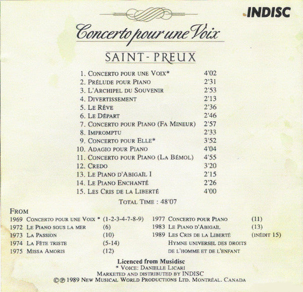 Saint-Preux : Concerto Pour Une Voix (CD, Comp)