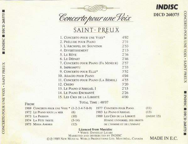 Saint-Preux : Concerto Pour Une Voix (CD, Comp)