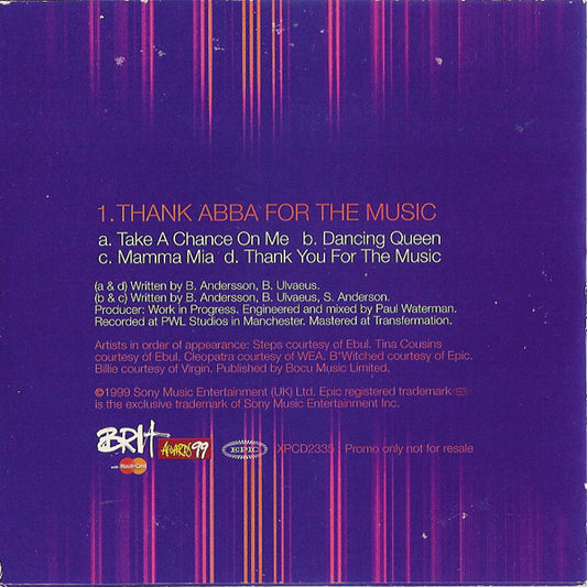 Steps, Tina Cousins, Cleopatra, B*Witched, Billie Piper : Thank ABBA For The Music (CD, Single, Promo, Car)
