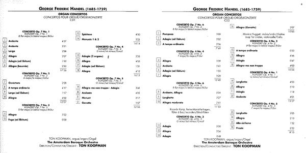 Georg Friedrich Händel - Ton Koopman : Organ Concertos Op. 7 Nos. 1-5 / Organ Concertos Op. 7 No. 6 & Op. 4 Nos. 1-6 (2xCD)