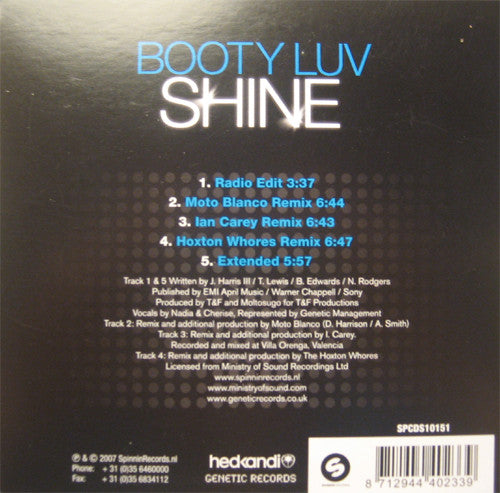 Booty Luv : Shine (CD, Single)