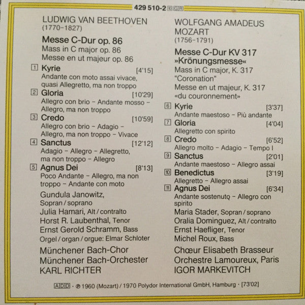 Ludwig van Beethoven / Wolfgang Amadeus Mozart - Karl Richter, Igor Markevitch : Mass In C Major / Mozart "Coronation" Mass (CD, Comp)