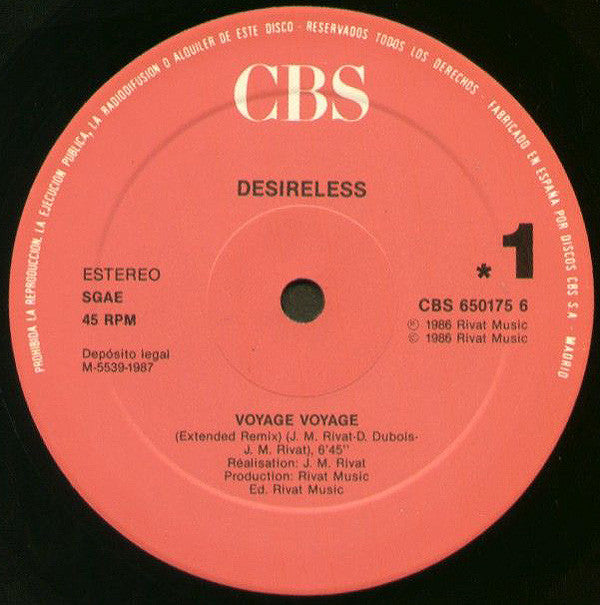 Desireless : Voyage Voyage (12", Maxi)