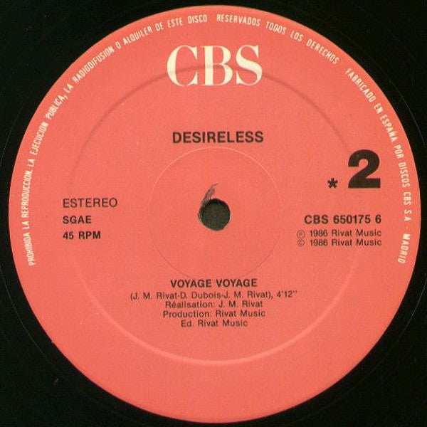 Desireless : Voyage Voyage (12", Maxi)