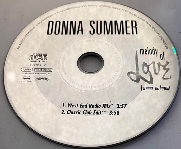 Donna Summer : Melody Of Love (Wanna Be Loved) (CD, Single)