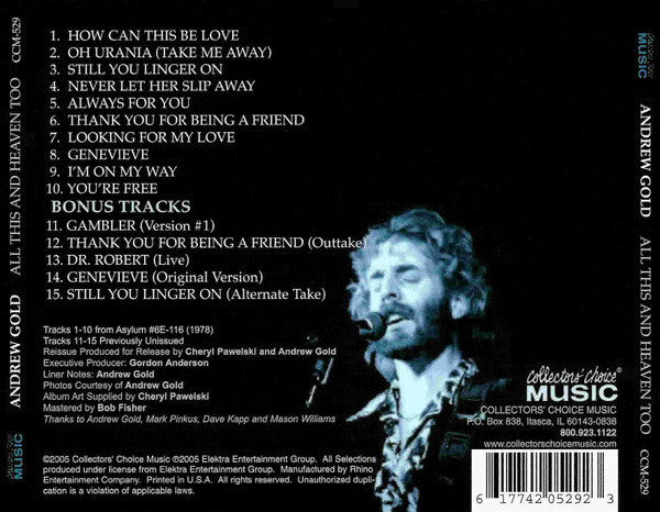 Andrew Gold : All This And Heaven Too (CD, Album, RE)
