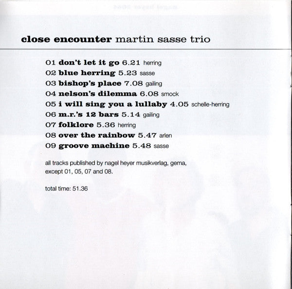 Martin Sasse Trio Featuring Vincent Herring : Close Encounter (CD, Album)