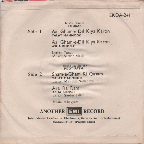 Sardar Malik / Khayyam : Thokar / Foot Path (7", EP, Comp)