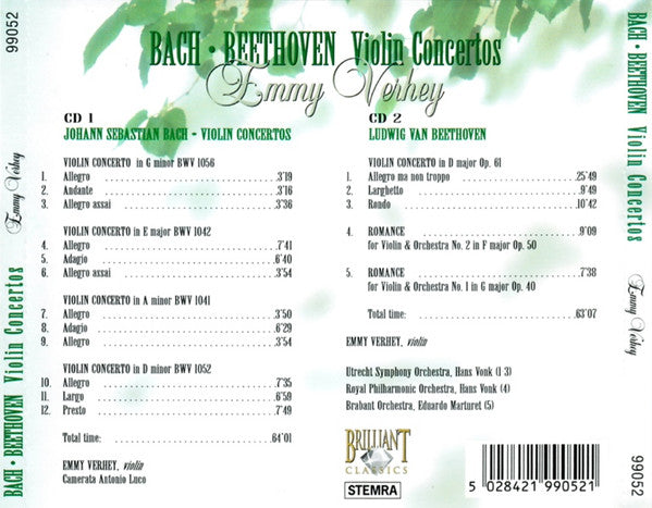 Emmy Verhey - Johann Sebastian Bach • Ludwig van Beethoven : Violin Concertos (2xCD, Comp)