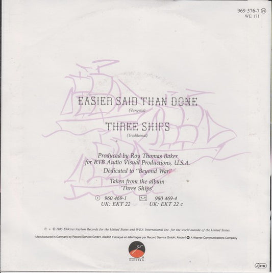 Jon Anderson : Easier Said Than Done / Three Ships (7", Single)