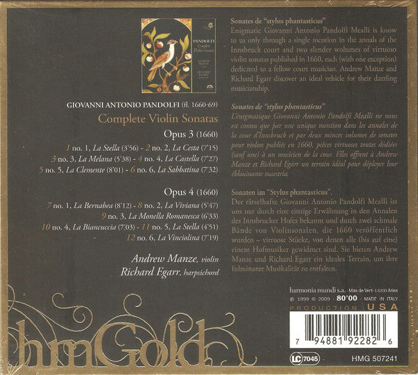 Giovanni Antonio Pandolfi Mealli - Andrew Manze, Richard Egarr : Complete Violin Sonatas (CD, Album, RE)