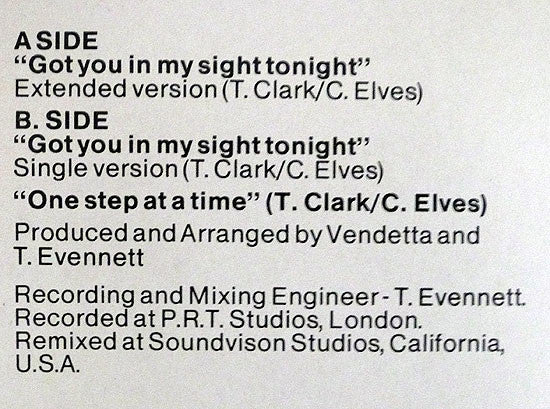 Vendetta (7) : Got You In My Sight Tonight (12")