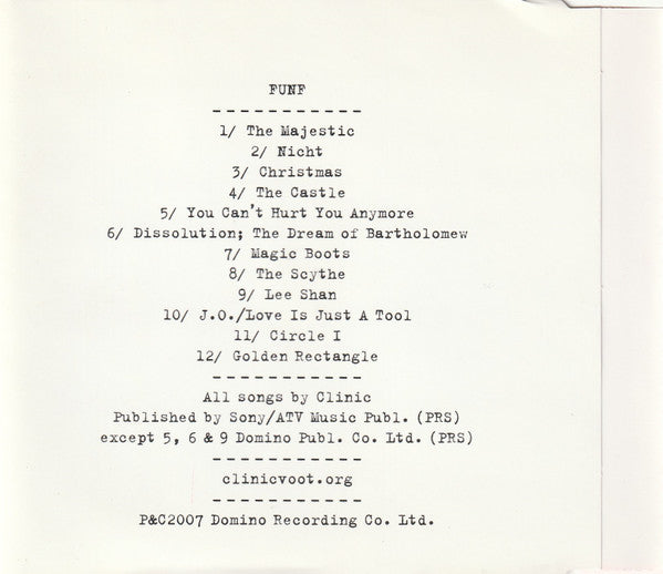Clinic : Funf (CD, Album, Comp, Promo)