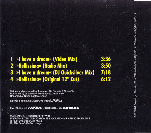DJ Quicksilver : I Have A Dream / Bellissima (CD, Maxi)